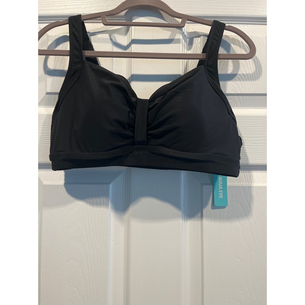 Aqua Eve Black Ruched‎ Bikini Top Swimwear Size Large NWT - Picture 2 of 7
